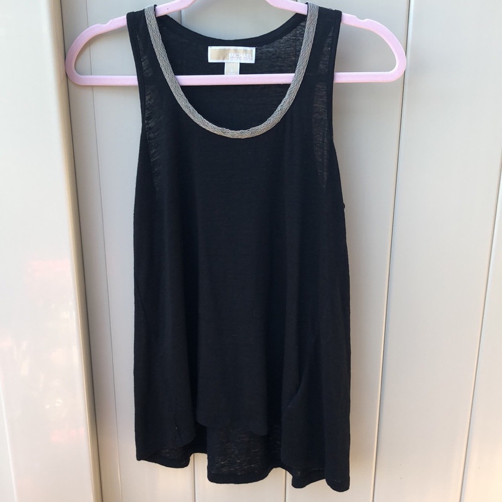 Michael MICHAEL KORS Black Linen Tank Top w/ Monili